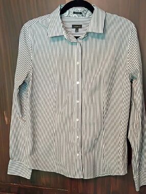 Talbots Black & White Striped Classic Button-Down Shirt